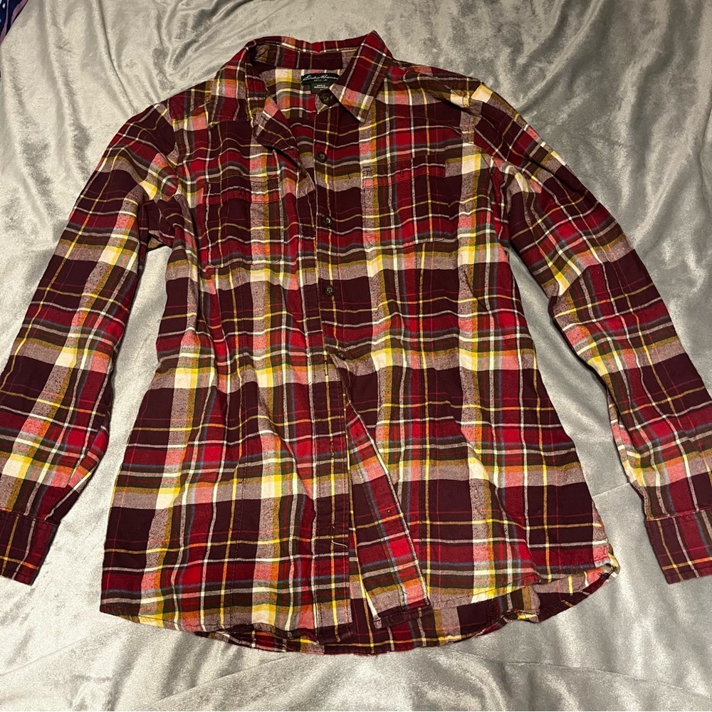 Burgundy Dark Red Plaid Flannel Button Up